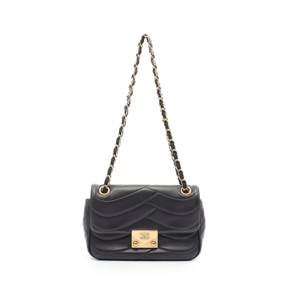 Chanel Shoulder Bag Lambskin Sheepskin Black